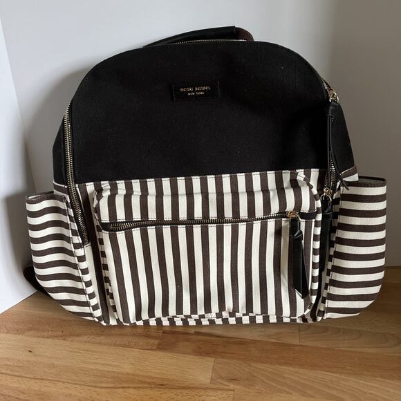 henri bendel Handbags - Henri Bendel Brown/White/Black Striped Canvas Large Size Backpack